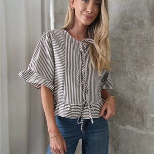 Gilli Front-Tie Peplum Blouse - Size Large